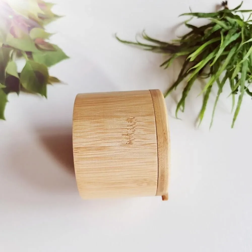 Farmhouse Wooden Salt Cellar with Swivel Lid Spoon Round Spice Box Kitchen Jar